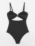 CUPSHE Scallop Trim Black One Piece Swimsuit