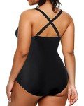 Plus Size Black V-Neck One Piece Swimsuit