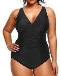 Plus Size Black V-Neck One Piece Swimsuit