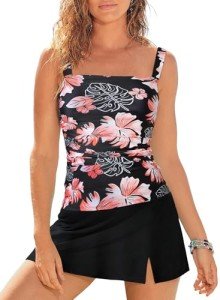Trendy Retro Plant Print Two-Piece Tankini Set