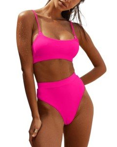 MELYUM High Waisted Women's Bikini Set - Rose Red