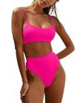 MELYUM High Waisted Women's Bikini Set - Rose Red