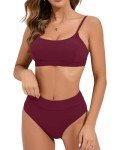 High Waist Ribbed Bikini Set in Burgundy