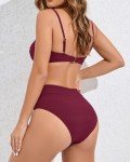 High Waist Ribbed Bikini Set in Burgundy