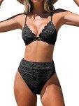 CUPSHE Women's Black High Waisted Scalloped Bikini Set