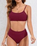 High Waist Ribbed Bikini Set in Burgundy