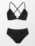 CUPSHE Women's Black High Waisted Scalloped Bikini Set