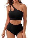 Women's High Waist Cut Out Bikini Set - Black
