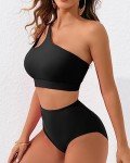 Women's High Waist Cut Out Bikini Set - Black