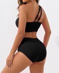Women's High Waist Cut Out Bikini Set - Black