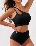 Women's High Waist Cut Out Bikini Set - Black