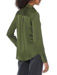 Amazon Essentials Women's Classic-Fit Satin Button Down Blouse (Available in Plus Size), Dark Olive, Large