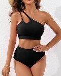 Women's High Waist Cut Out Bikini Set - Black