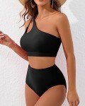 Women's High Waist Cut Out Bikini Set - Black