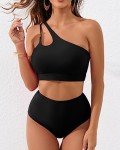 Women's High Waist Cut Out Bikini Set - Black