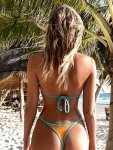TASHEHE Women's Orange Triangle Thong Bikini Set