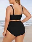 Plus Size Ribbed High Waist Bikini Set - Black