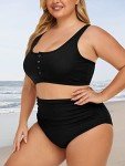 Plus Size Ribbed High Waist Bikini Set - Black