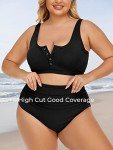 Plus Size Ribbed High Waist Bikini Set - Black