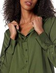 Amazon Essentials Women's Classic-Fit Satin Button Down Blouse (Available in Plus Size), Dark Olive, Large