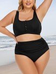 Plus Size Ribbed High Waist Bikini Set - Black