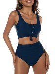 Vozobi Women's High Waisted Dark Blue Bikini Set