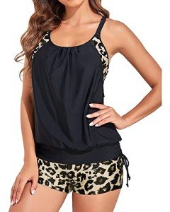 Holipick Women's Tankini Two Piece Swimsuit - Black Leopard