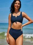 Vozobi Women's High Waisted Dark Blue Bikini Set