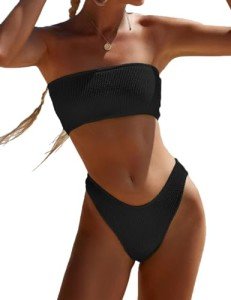 YIMISAN Women's Ribbed Two-Piece Strapless Bikini Set