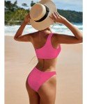 Women's One Shoulder Ribbed Bikini Set - Pink