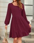 Wine Red Long Sleeve Babydoll Dress for Women