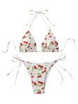 Cherry Print Halter Bikini Set for Women