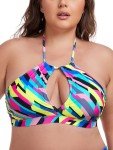 Neon Striped Plus Size Cutout Bikini Top