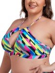 Neon Striped Plus Size Cutout Bikini Top