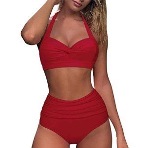 Women's Ruched Bikini Set with Cover-Up Skirt