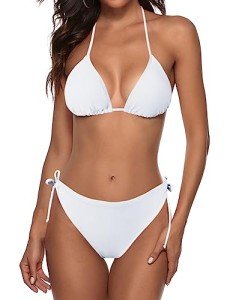 Zonsaoja Women’s White Halter String Bikini Set