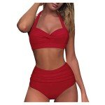 Women's Ruched Bikini Set with Cover-Up Skirt