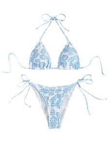 MakeMeChic Women's Blue and White Bikini Set