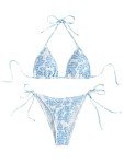 MakeMeChic Women's Blue and White Bikini Set