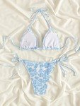 MakeMeChic Women's Blue and White Bikini Set