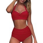 Women's Ruched Bikini Set with Cover-Up Skirt