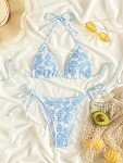 MakeMeChic Women's Blue and White Bikini Set