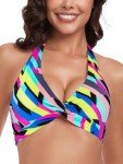 Twist Front Neon Striped Halter Bikini Top