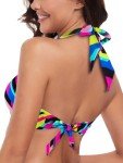 Twist Front Neon Striped Halter Bikini Top