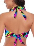 Twist Front Neon Striped Halter Bikini Top