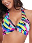 Twist Front Neon Striped Halter Bikini Top