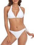 Relleciga Women's White Triangle Halter Bikini Set