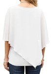Qixing Summer Casual Loose Round Neck Chiffon Flowy Tops Blouses for Women White-XX-Large