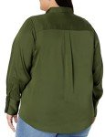 Amazon Essentials Women's Classic-Fit Satin Button Down Blouse (Available in Plus Size), Dark Olive, Large