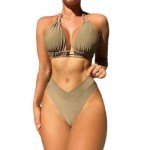 VECVOC Women’s High Waisted Bikini Set - Khaki